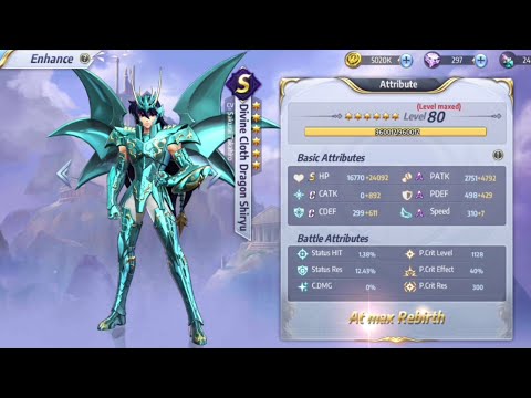 Divine Cloth Dragon Shiryu LV 80 Review Cosmo - Saint Seiya : Awakening #SaintSeiya #Gaming