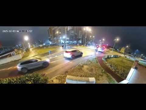 Flying Mercedes over roundabout in Romania