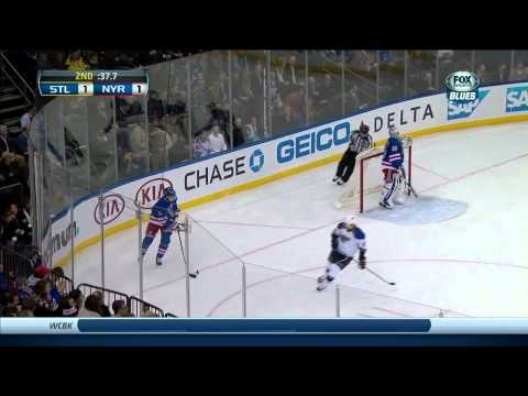 Rick Nash wrist shot goal 1-1 St. Louis Blues vs NY Rangers 1/23/14 NHL Hockey.
