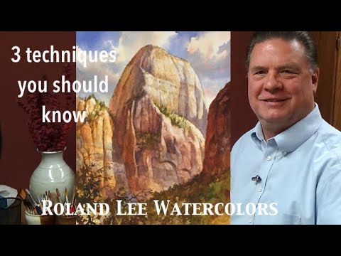 How to paint watercolor clouds and cliffs with wet into wet and scumbling