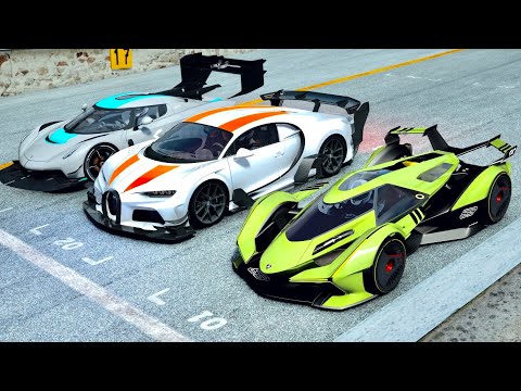 Bugatti Chiron GTR vs Lamborghini V12 Vision GT vs Koenigsegg Jesko GTR - Drag Race 20 KM