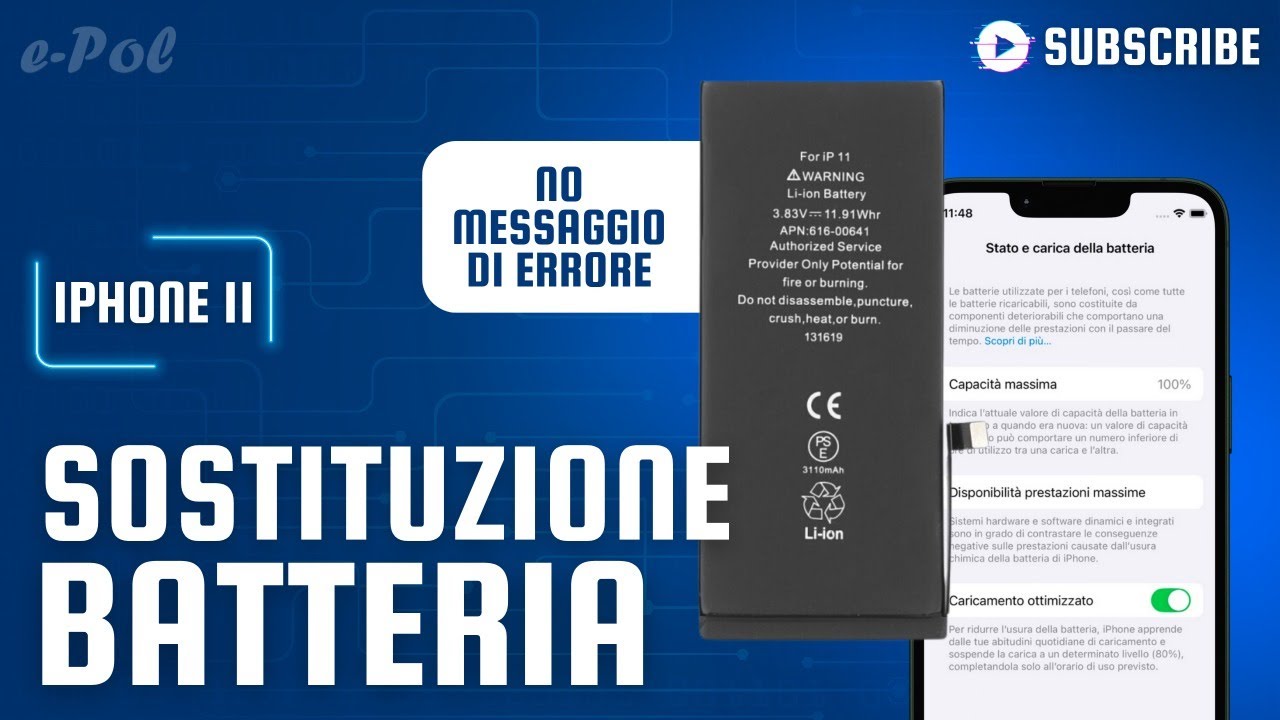 Sostituzione batteria iPhone serie 11 e 12 - Nessun messaggio d'errore, 100% life, 0 cicli || e-Pol
