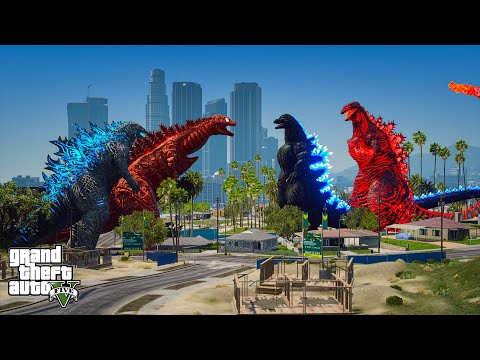 Godzilla, Shin Godzilla Third Form vs Shin Godzilla, Heisei Godzilla - Epic Battle ( GTA V Mods )