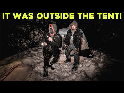 (IT WAS OUTSIDE THE TENT!) WE WERE FORCED TO LEAVE WHILE WINTER CAMPING IN THE HAUNTED WOODS