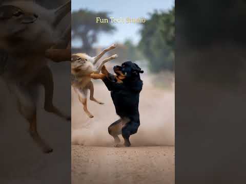 Rottweiler Vs Jakal intense fight #animals #fight #jackal #nature #shorts #wildlife #usa #indonesia
