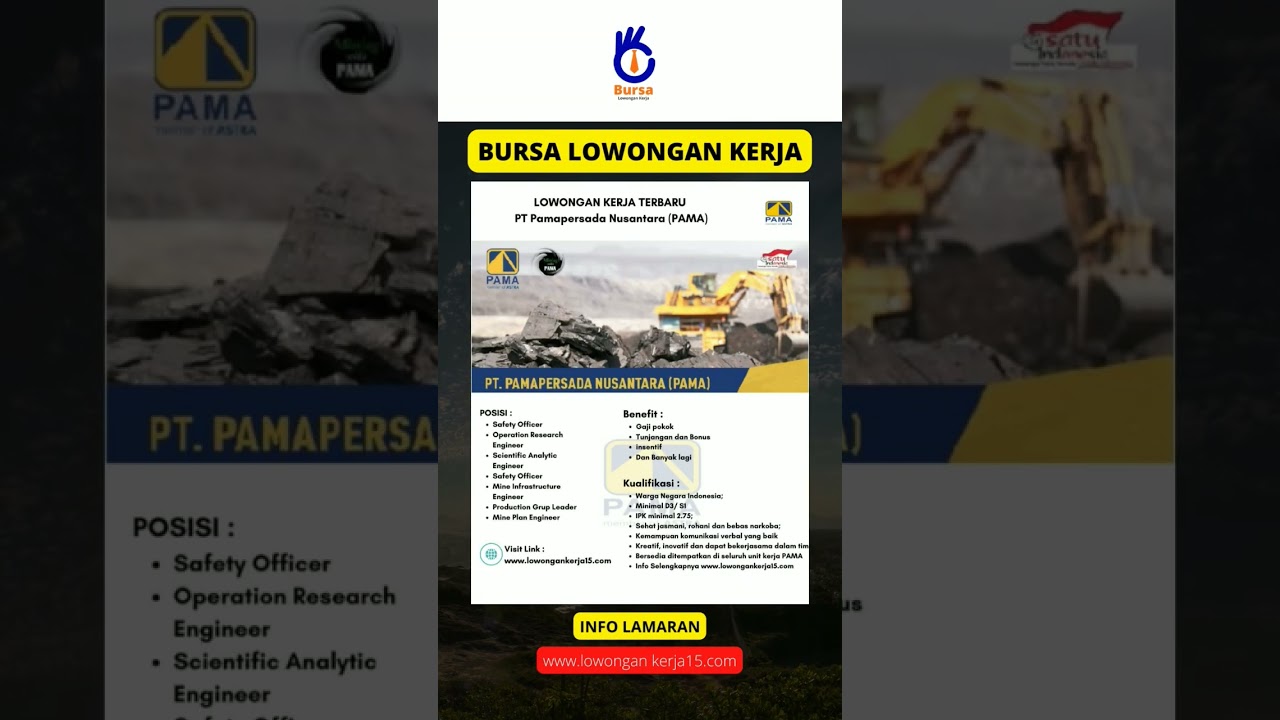 INFO LOWONGAN KERJA TERBARU PT PAMAPERSADA NUSANTARA (PAMA). #shorts #lowongankerjaterbaru