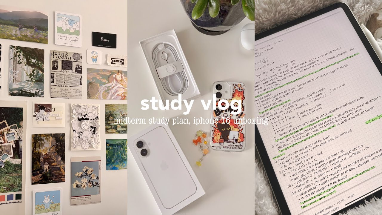 uni study vlog 🥞 iphone 16 unboxing, studying for midterms, study plan, baking