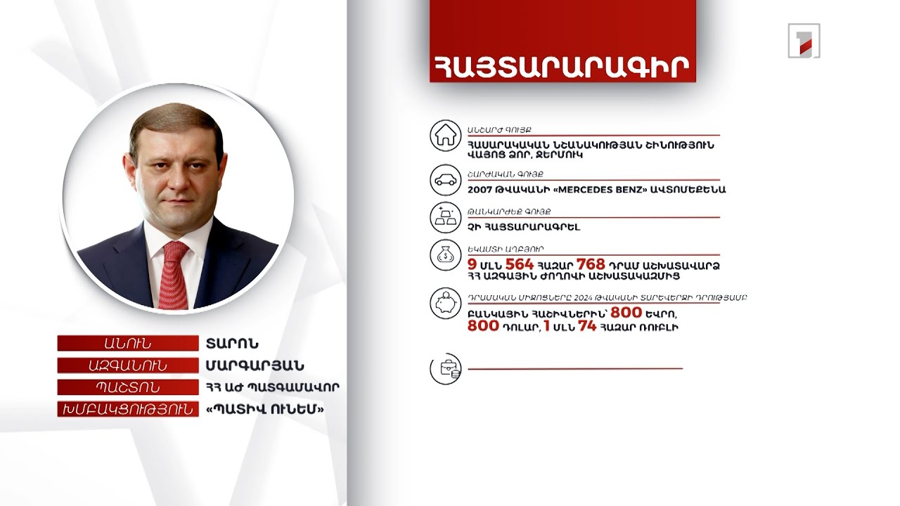 Հասարակական նշանակության շինություն, ավտոմեքենա. ՀՀ ԱԺ պատգամավոր Տարոն Մարգարյանի հայտարարագիրը