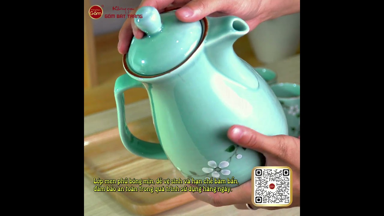 Bộ Bình Nước Dáng Ống Vẽ Hoa Đào Trắng