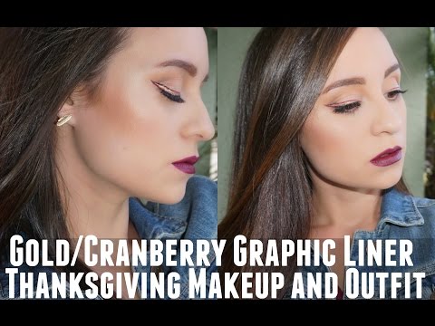 Gold/Cranberry Graphic Liner | Thanksgiving Makeup and Outfit | HUGE Collab!!! Video