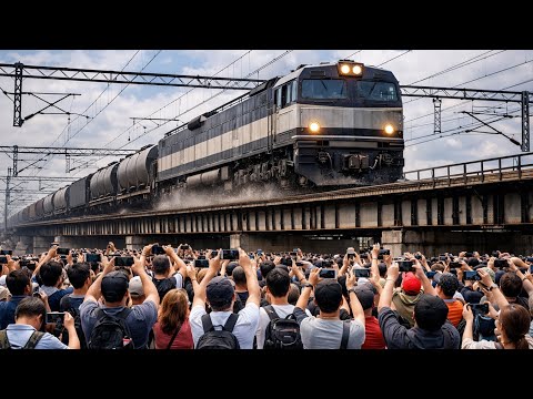 Giant Wide Train Thundering Over the Overpass While People Take Photos Below – Terrifying Massi