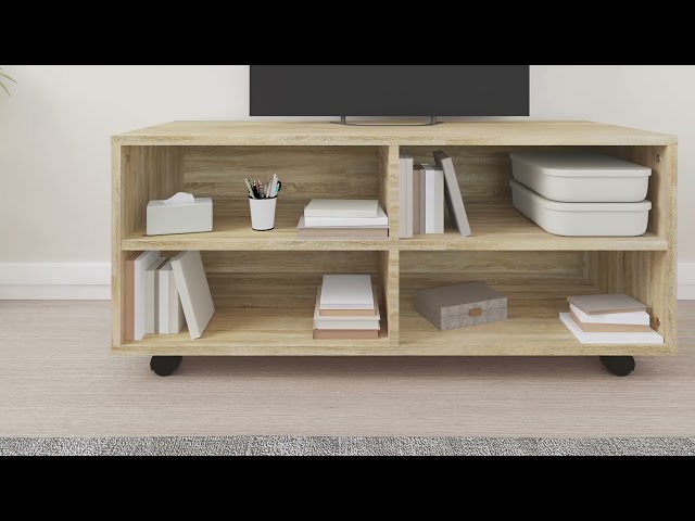 Video teaser for 800183 vidaXL TV Cabinet with Castors Sonoma Oak 90x35x35 cm Engineered Wood