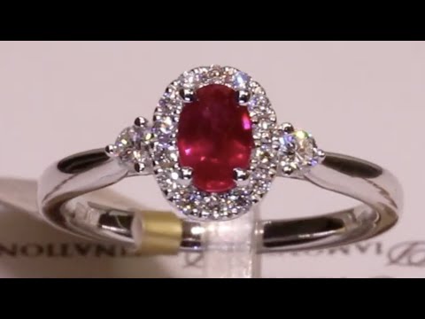 #66119 | R0.62ct/D0.26ct | Ruby & Diamond Halo Three Stone Ring | Set in 18ct White Gold