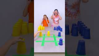 Can You Win This MEGA Cup Tic Tac Toe Game? #shorts Eva Alisa Family Shorts 