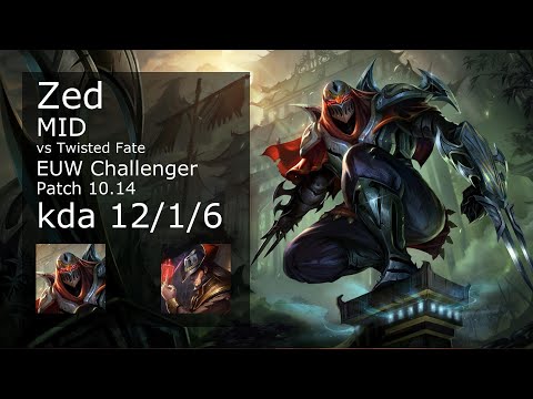 Zed vs Twisted Fate Mid - EUW Challenger 12/1/6 Patch 10.14 Gameplay
