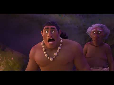Moana 2 official trailer frame with Moana and Maui sailing into open water at sunrise