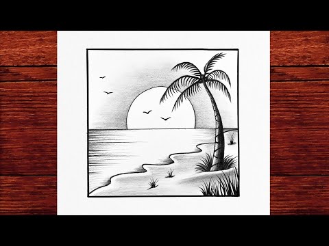 How to Draw a Beach Sunset Scene | Easy Pencil Drawing