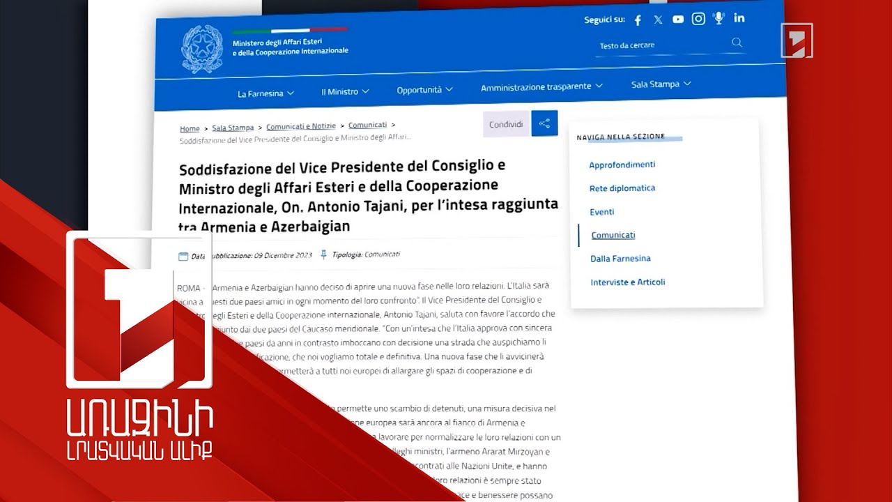 Italy will stand by Armenia and Azerbaijan: Antonio Tajani