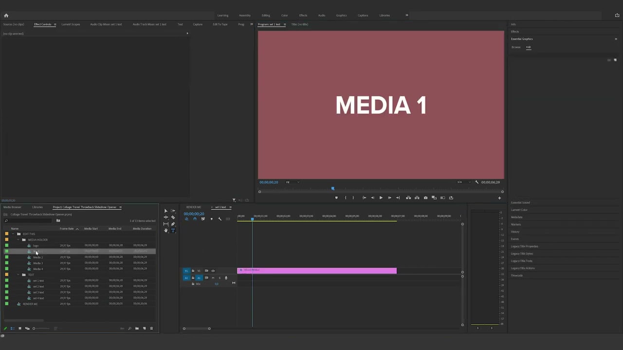 How to edit the Collage Travel Throwback Slideshow Opener v02 in Premiere Pro