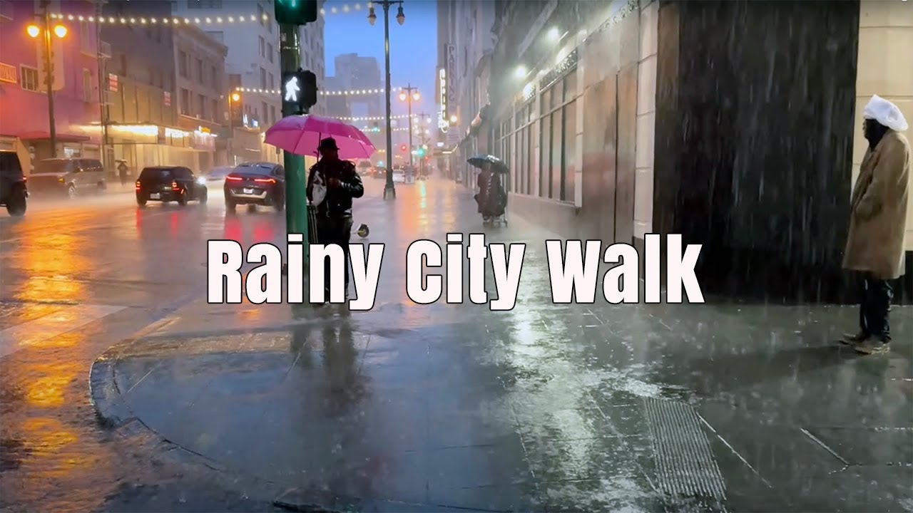 Heavy Rain in Downtown LA 🌧️ City Ambience & ASMR Sounds