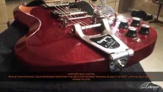 Video thumbnail for BIGSBY B3 with a TOWNER DOWN TENSION BAR & HINGE PLATE ADAPTOR on a Reissue 1961 Gibson SG by Bigsby Retrofit Solutions by TOWNER