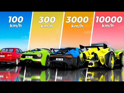 Car Speed Evolution with Crashes - 100 vs 10,000 km/h - Beamng drive
