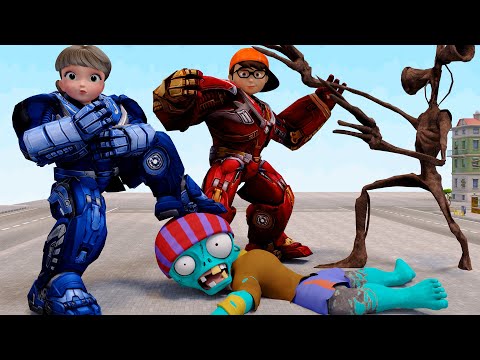 Scary Teacher 3D Transformers - Iron Nick And Iron Tani Troll Giant Siren Head vs Giant Zombie