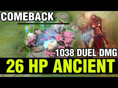 26 HP ANCIENT COMEBACK !! LEGION COMMANDER WITH 1038 DMG DUEL - Dota 2