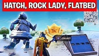 Search Between a Mysterious Hatch, a Giant Rock Lady and a Precarious Flatbed – Location Fortnite