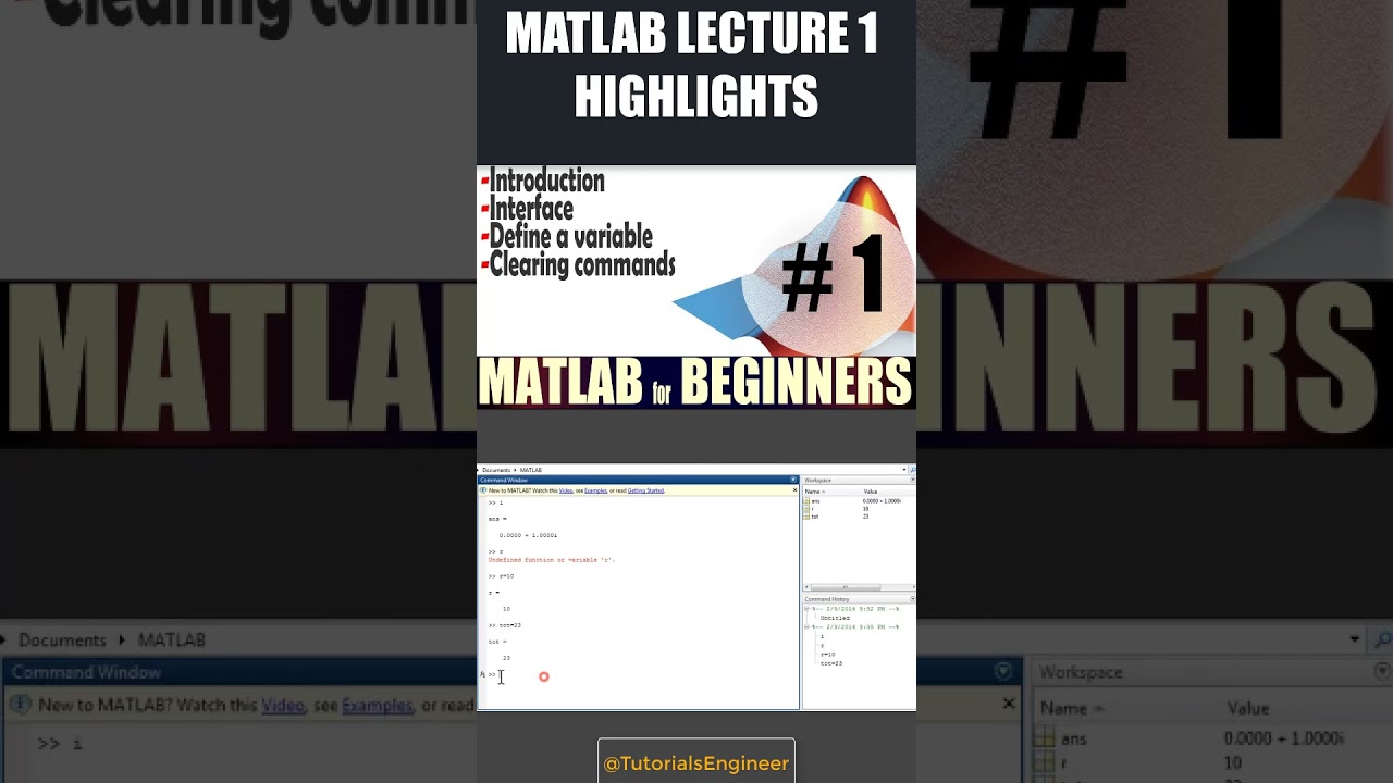 MATLAB LECTURE 1 HIGHLIGHTS  #tutorial #matlab #programming #software #LECTURE @TutorialsEngineer