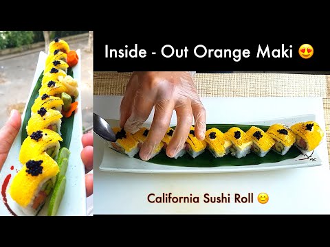 Inside Out Orange Maki California Sushi Roll II Easy Sushi Recipe by Sushi Man Santosh