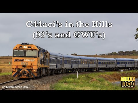 C44aci's in the Adelaide Hills - Chasing 9322 on 'The Overland' + GWU003 leading a grain train