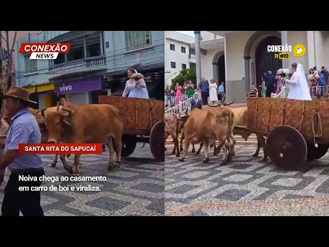 Vídeo: Noiva chega ao casamento em carro de boi e viraliza.