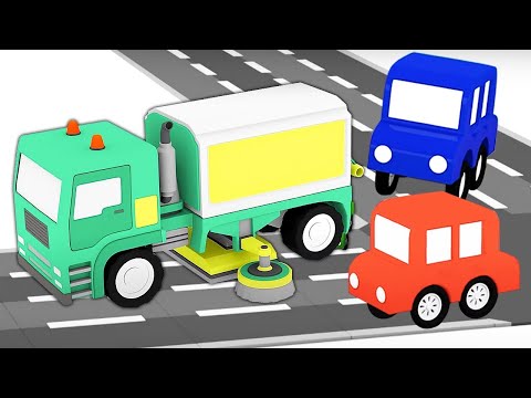 Die 4 kleinen Autos bauen eine Kehrmaschine - Lehrreicher Cartoon für Kleinkinder