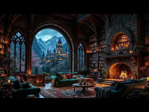 Old Castle Library – Cozy Fireplace Ambience for Reading & Deep Focus