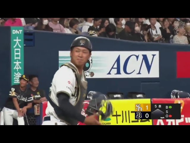 【ファーム】ナイスボール!! バファローズ・堀柊那がストライク送球で盗塁阻止を決める!!  2024年9月10日 オリックス・バファローズ 対 福岡ソフトバンクホークス
