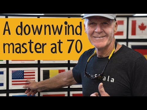 Denis downwind surfski with Levante at 70 years old