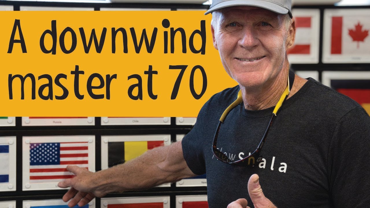 Denis downwind surfski with Levante at 70 years old