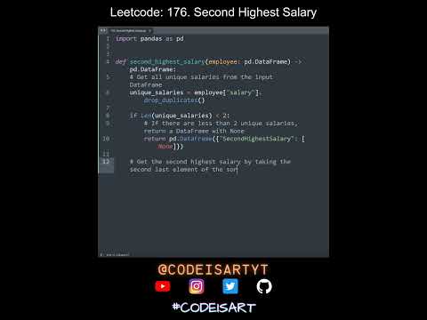Leetcode 176 Second Highest Salary In Python Python Leetcode Python Coding Tutorial Asmr