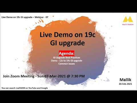 Webinar 07 Live 19c GI Upgrade || Clusterware upgrade from 12c to 19c || GI Upgrade Demonstration