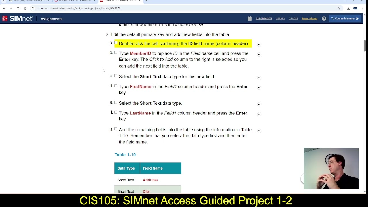 CIS105: 4/3/25: SIMnet Access Guided Project 1-2