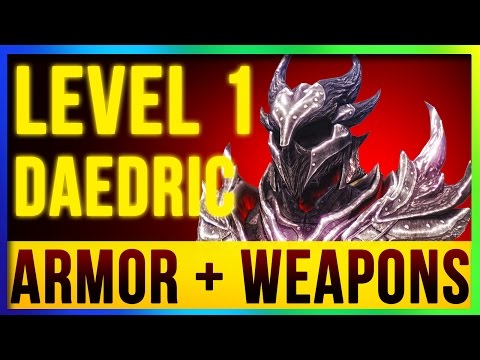 Skyrim Remastered Best DAEDRIC Weapons & Armor ALL Enchanted At LEVEL ONE! (Special Edition Build)