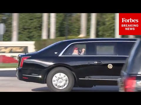 President Trump Arrives At Trump International Golf Club In Palm Beach, Florida