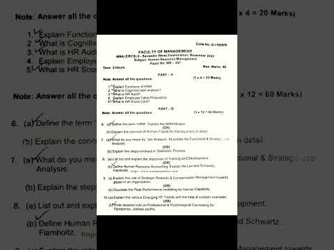 MBA 2nd sem | Human Resource management | November 2022 #questionpaper