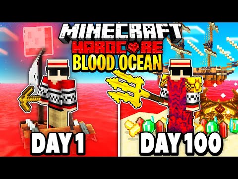 Painful - I Survived 100 Days in a BLOOD OCEAN on Hardcore Minecraft..