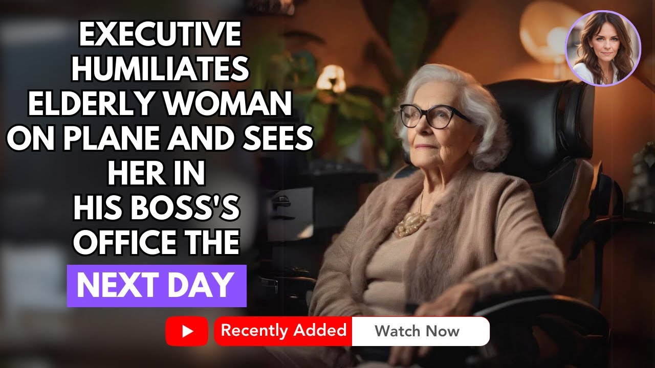 EXECUTIVE HUMILIATES ELDERLY WOMAN ON PLANE AND SEES HER IN HIS BOSS'S OFFICE THE NEXT DAY...