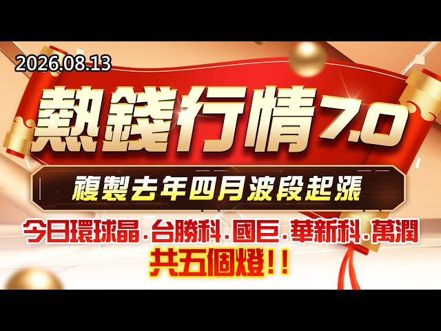 20260813《股市最錢線》#高閔漳” 熱錢行情7.0，複製去年四月波段起漲！””今日環球晶、台勝科、國巨、華新科、萬潤，共五個燈”
