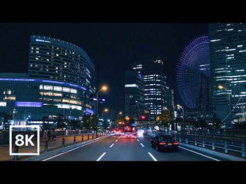 Relaxing Night Drive in Yokohama / 8K 60fps HDR / Gentle Car Sound