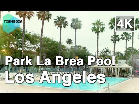 【4K】🇺🇸🌴A beautiful view of Park La Brea Pool in Los Angeles🎧, California, United States
