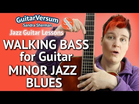 MINOR JAZZ BLUES - Walking Bass Guitar Lesson with Chords